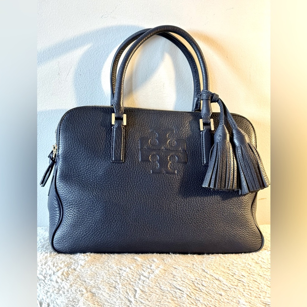 Tory Burch Thea Triple-Zip Satchel Bag, Navy